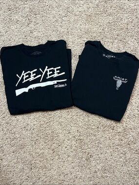 Lot of 2 Western Style Men’s XL Black Tees - YEE YEE Earl Dibbles Jr. & Ariat